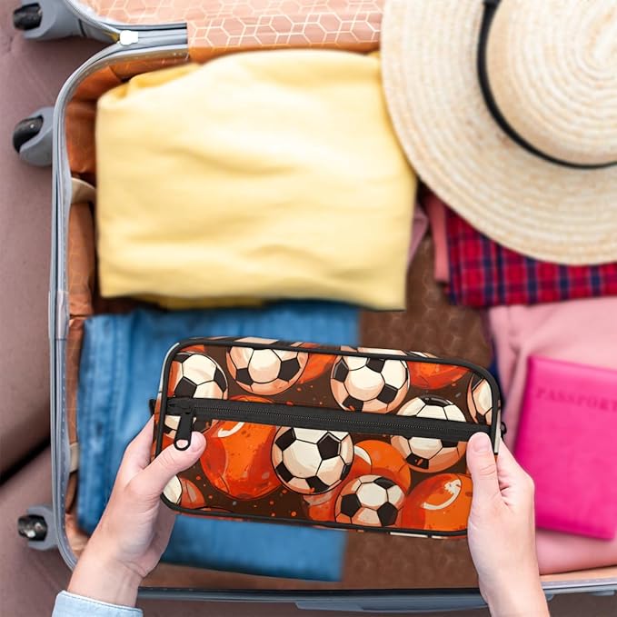 Sports Football Balls Boys Travel Toiletry Bag Waterproof Wash Bag Shower Shaving Bag Cosmetic Organizer Makeup Bag Portable Toiletries Accessories for Women Men Balls