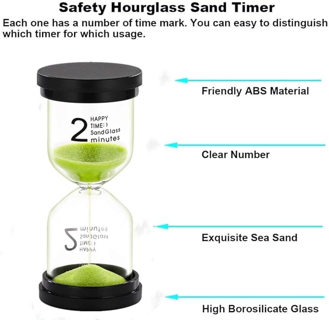 SuLiao Hourglass 2 Minute Sand Timer: Plastic Green Sand Watch 2 Min, Large Reloj De Arena Two Minutos, Colorful Hour Glass Sandglass for Kids, Classroom, Student, Kitchen, Games, Decor
