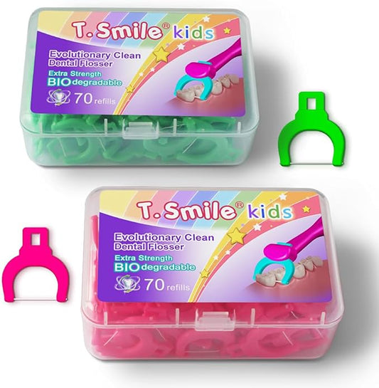 T.Smile Kids Evolutionary Clean Dental Flosser Refill Heads, Child-Sized, Fluoride Free, for Ages 3+, (140 Biodegradable Refills, Handle Not Included)