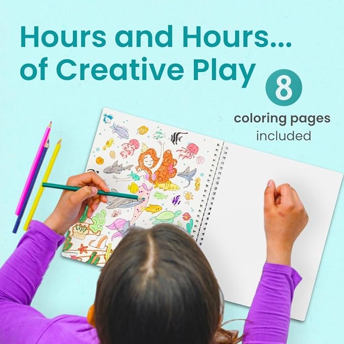 CUPKIN Mermaid Stickers, Toddler Sticker Book for Kids, Fun Toy, Toddler Road Trip Essentials, 300+ Girly Stickers + 8 Sticker Scenes and Coloring Pages, Mermaid Stickers Ages 2+