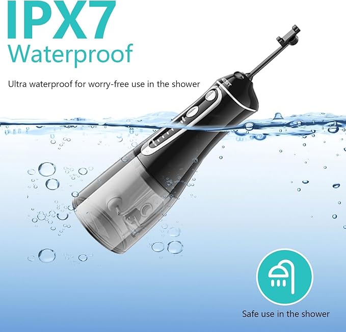 Water Flosser,Water Dental Flosser Pick for Teeth,Grinest 7 Modes Rechargeable Cordless Oral Irrigator Portable IPX7 Waterproof Tooth flossers for Home Travel-Black
