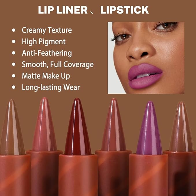 2in1 Gradient Lip Liner & Lipstick Combo,Matte Longwear Waterproof Lip Pencil with Cone Tip,Smudge Proof Crayon for Flawless Ombre Contour,Women's Long Lasting Makeup Set(07Lilac Dream+08Violet Noir)