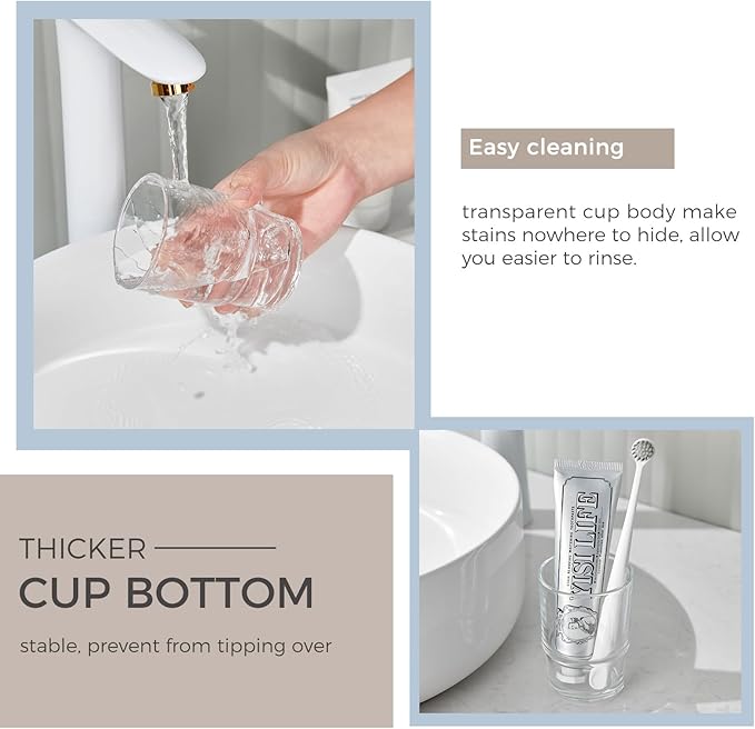 Bathroom Glass Cup, Aomasi Transparent Toothbrush & Toothpaste Holder, Mouthwash Tumbler Cup Drinking Mug Glassware