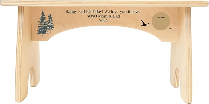 Mountain Step Stool for Toddlers- Personalized Wood Kids Step Stool with Name for Kitchen Sink, Bathroom, Potty Training, Toilet, Kitchen Sink- Sturdy and Safe- Made in USA by BloomOwl (Mountains)