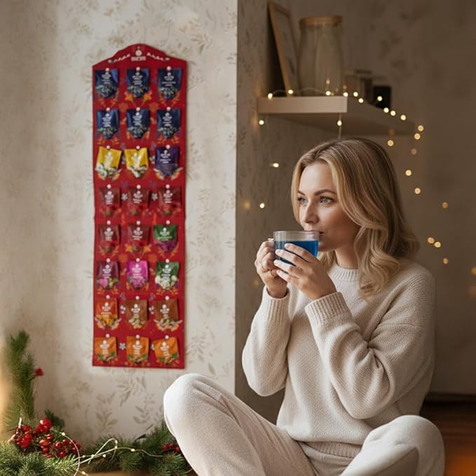 BLUE TEA - Advent Calendar 2025 (Red) - 24 Tea Bags - Plant Based - 24 Unique Tea | Limited Edition | Sampler & Variety Pack | Caffeine Free - Herbal Tea - Christmas Holiday Unique Advent Calendar Tea Gift Set | Gift Idea for Men and Women