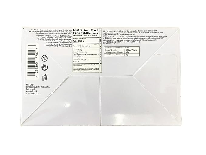 Jawliner® Hard Jwaline Chewing Gum - Sugar Free Blueberry Tough Jaw Gum - Jaw Exerciser Strong Mewing Jawline Mistic Gum - 2x Harder than Regular Chewing Gum 130 Grams (48 Strips)