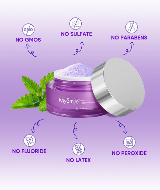 MySmile Pap Natural Mint Non-Sensitive Teeth Whitening Powder Cavity Prevention Little Foam for Cleaning Tooth Fresh Breath Care Oral Alternative Fluoride Free Toothpaste -1.04 oz (Bright Purple)