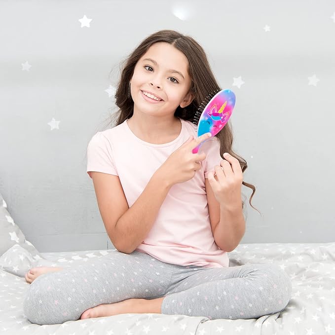 Kids Hair Brush Girls, Toddler Wet Dry Detangling Hair Brush for Curly Thick Hair Pain-Free Comb Girls Kids Women Unicorn Mermaid