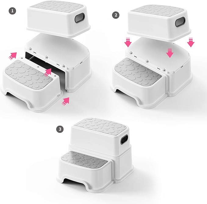 Toddler Step Stool for Kids - Non-Slip 2 Step Stool for Potty Training & Bathroom Sink, Dual Height 9.5", Sturdy Safety Nursery Stool for Kitchen & Toilet (Includes 2 Ducks)