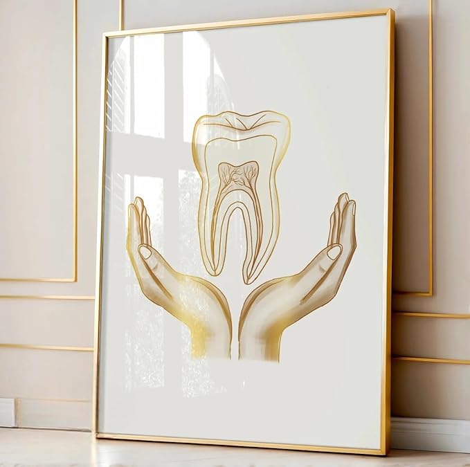 NATVVA Dental Hygienist Canvas Painting 3 Pieces Dental Tips Art Posters Dental Care Tooth Healthy Prints Wall Art Pictures for Dentist Gift Dental Clinic Decor with Wooden Inner Frame
