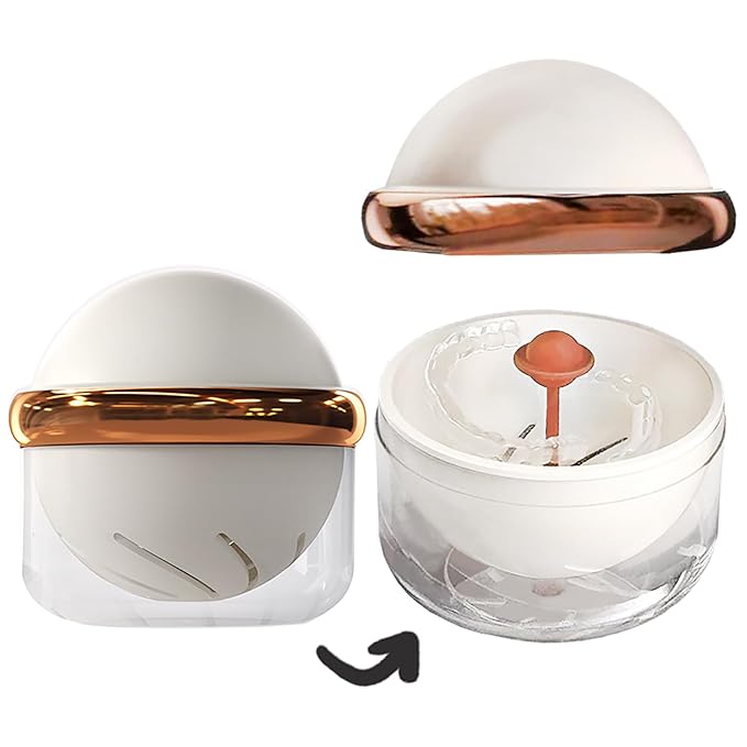AARAINBOW Retainer Cleaner Case, Clear Denture Case, Large Denture Bath Box with Strainer Basket, Retainer Storage Soak Container for Travel, Mouth Guard Cleaning Box Braces Holder Cup (A White)