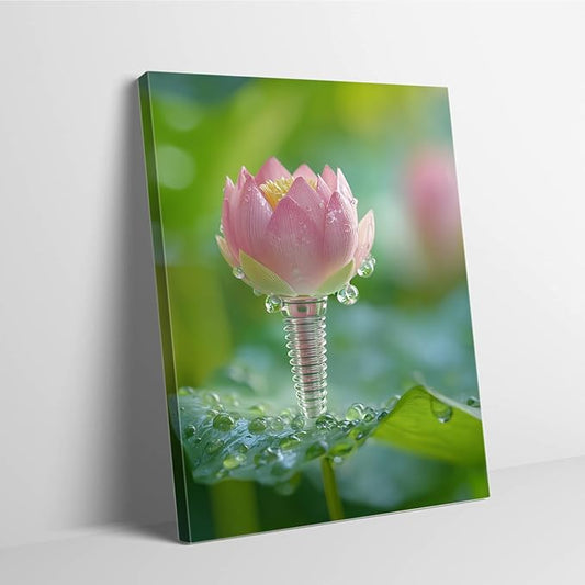 SchindlerBang Dentist Tools Artwork,Vibrant Implant Lotus Illustration,Contemporary Office Decor,Medical Clinic Gift,16x24inch Framed Canvas Ready to Hang