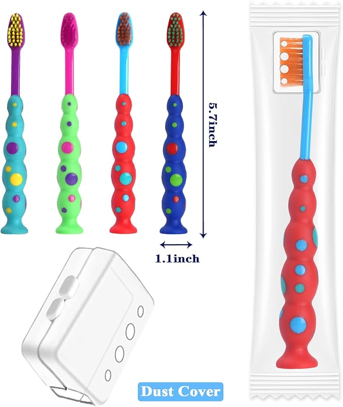 200 Pack Kids Toothbrush Soft bristles Toddler Lovely Toothbrush with Suction Cup Bulk, Includes Travel Covers, Individually Wrapped Toothbrushes for Kid Home School Daycare Camp (Candy)