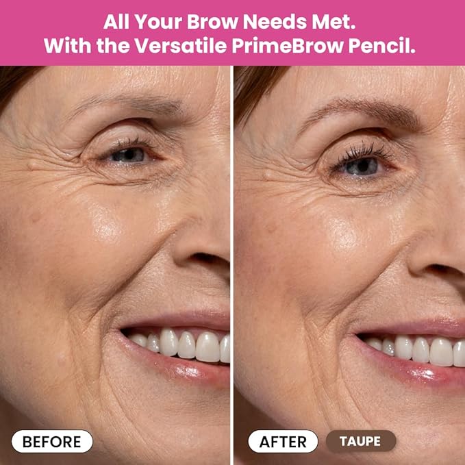 Prime Prometics PrimeBrow Pencil for Mature Women – Ultra-Precise Tip for Natural, Hair-Like Strokes – Smudge-Proof & Long-Lasting Wear – Great for Thinning, Sparse, or Graying Brows (Taupe)