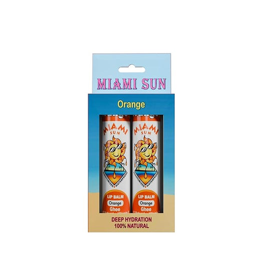 Miami Sun Natural Ghee Lip Balm, Hydrating Lip Treatment with Shea Butter & Beeswax, Organic & Non-Toxic, Best for Dry, Chapped Lips - Moisturizing, Healing, Chemical-Free Lip Care (Gift of 2, Orange)