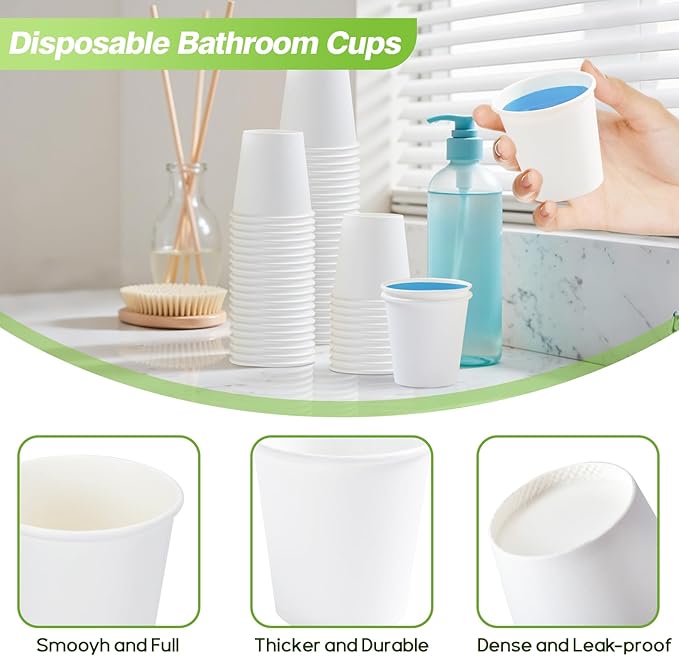 100 Pack 3 oz Paper Cups, Disposable Bathroom Cups, Small Mouthwash Cup White Paper Drinking Cup for Party,Picnic,Travel and Events