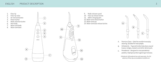 Ordo Water Flossers for Teeth, Cordless IPX7 Waterproof Oral Irrigator, 3 Pressure Settings, Portable, Rechargeable Electric Sonic Flosser, Dental Professional Recommended, Charcoal Grey