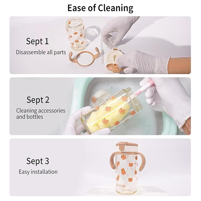 Evorie Tritan Spill Proof Toddler Straw Sippy Cup, 10 oz for Baby and Toddlers 1-3 Years Old, No Spill Straw Water Bottle with Removable Handles, Ideal for School, BPA-Free (Imaginations)