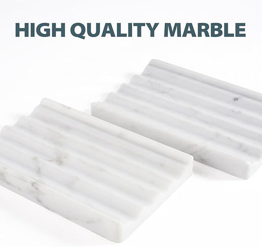 Soap Holder, Marble Soap Dish for Shower, Bar Soap Holder with Water Ripple Design, Easy Cleaning Soap Saver for Kitchen Sink，Bathroom, Executive Italian Natural Stone Soap Tray(Bianco Carrara)