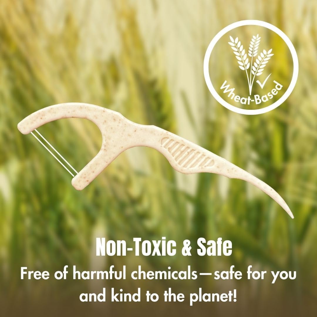 Twin Line Biodegradable Floss Picks (220 Count) - Compostable Tooth Flossers Minty Fresh-Double Thread 2X The Clean | Bonus Travel Case | Thing Thread Glide Easy & Shred-Resistant