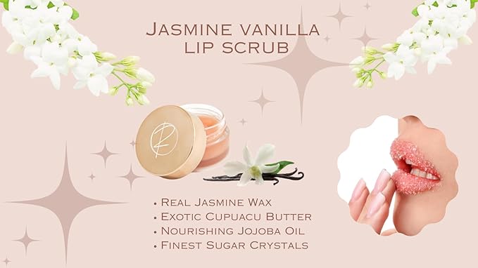 Jasmine Vanilla Lip Scrub - Exfoliating and Moisturizing with Jasmine Wax and Cupuacu Butter