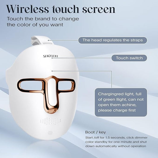 Red Light Photon Facial Mask, Wireless Rechargeable & Ergonomic Design with NIR, Portable for Home & Travel, Gold