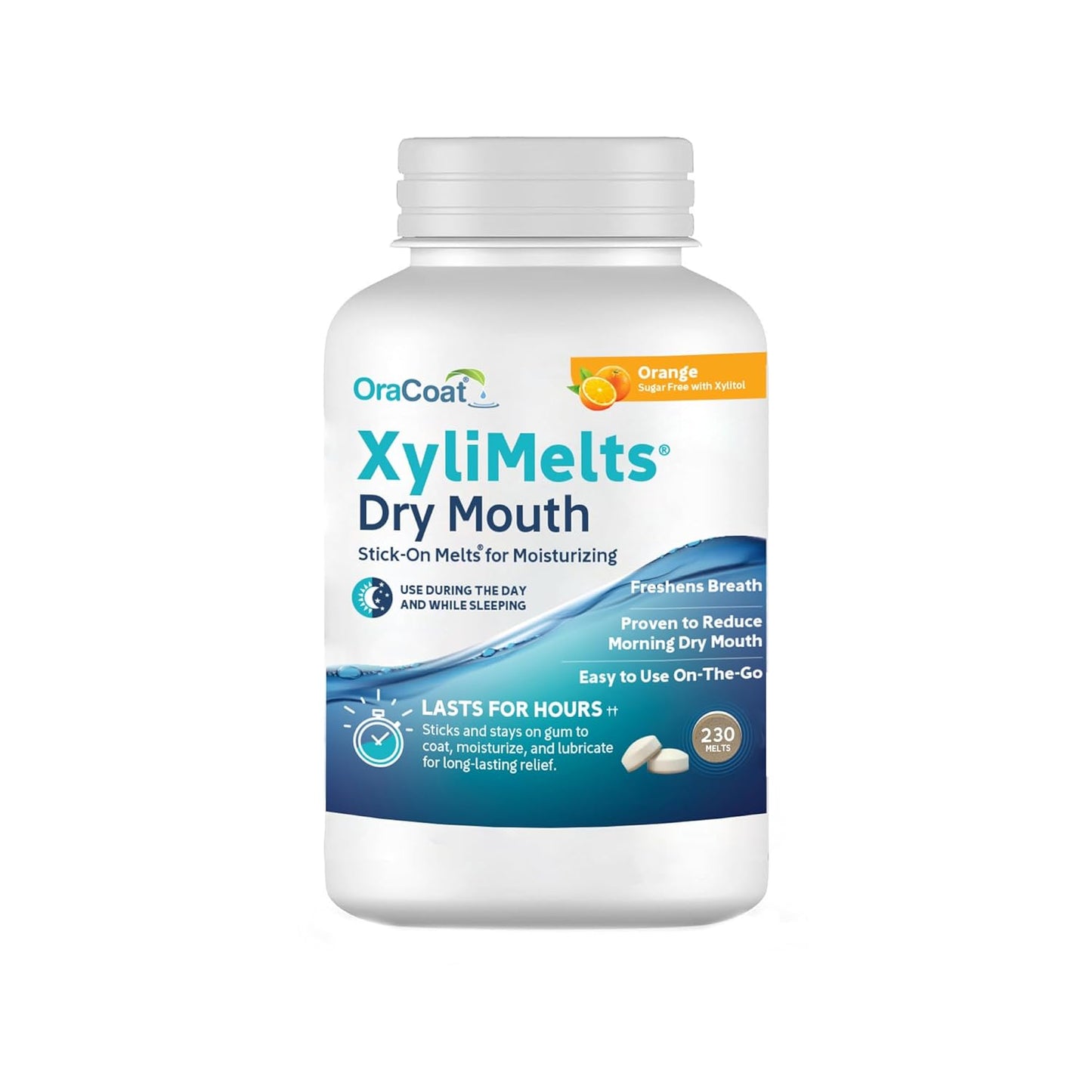 Oracoat XyliMelts for Dry Mouth Night Time or Day - Moisturizing Dry Mouth Adhering Discs, Sugar Free with Xylitol, 230 Count, Orange Flavor, 8-Hour Relief