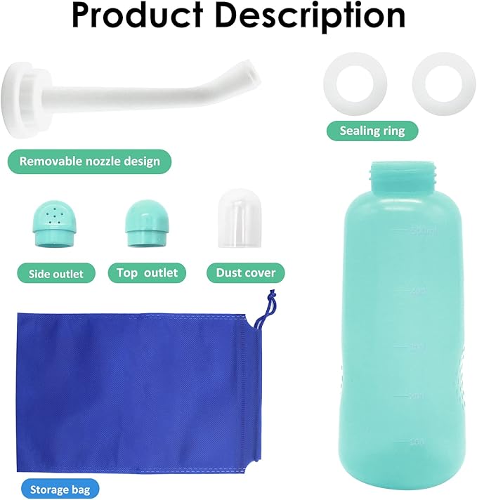 RUFCRIL Peri Bottle, Portable Travel Bidet with Bag, TPE Material Can Be Boiled, 17oz/500ml with 2 Sealing Rings,Essentials for Postpartum Perineal Care,Feminine Cleansing,and Baby(Green)