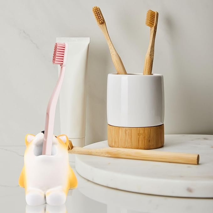 Cute Animal Toothbrush Holder - Corgi Pen Pencil Holder,Mini Resin Freestanding Storage Base for Box Pen Brush Toothpick Desktop Storage Container, Washroom Office Organizer Accessories (Corgi)
