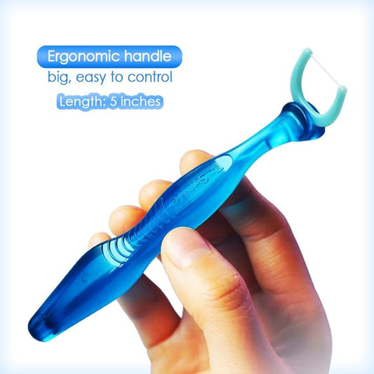 T.Smile NoFuss Dental Flosser Kit, 5-inch Long Handles & Refill Heads, Extra-Strength Floss for Comfortable Clean, Fluoride Free, (3 Handles + 60 Extra-Strength Floss Refills)
