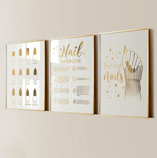 NATVVA 3 Pieces Wall Art Prints Bust First Nials Poster Pictures Manicure Nail Artist Canvas Wall Painting for Beauty Salon Nail Studio Decoration with Inner Frame