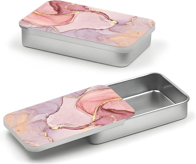 Portable Dental Floss Case, Refillable Cute Travel Floss Dispenser for Men & Women, Pocket Travel Floss Picks Case for Purse, Backpack, Bag Pink Marble Swirl