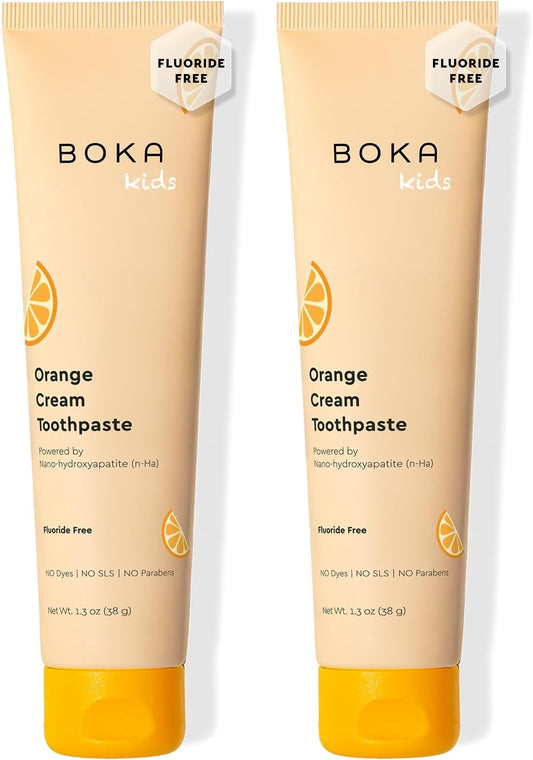 Boka Fluoride Free Toothpaste Nano Hydroxyapatite Toothpaste - Orange Cream Flavor, 1.3 oz 2pk US Manufactured