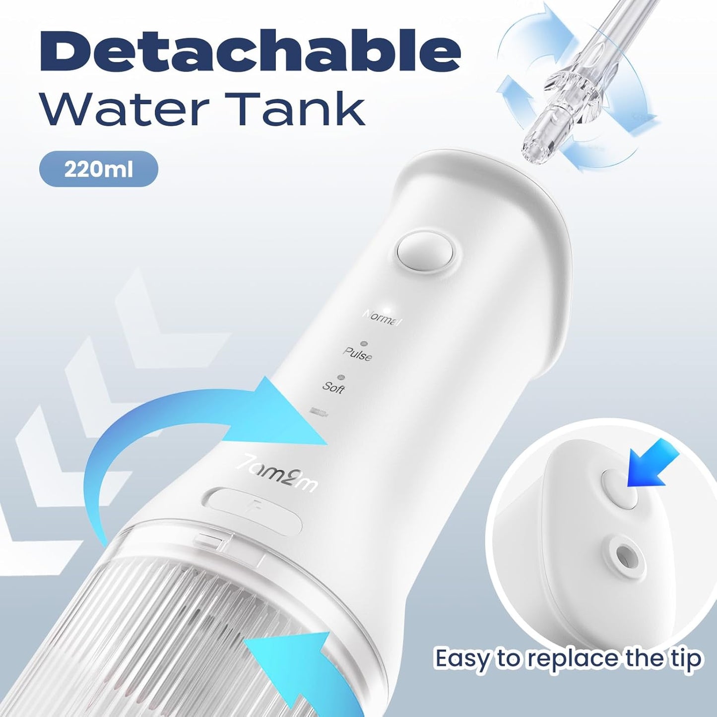 7AM2M Portable Water Flosser Cordless, Water Flosser with 3 Modes and 2 Jet Tips, USB C Rechargeable, IPX7 Waterproof, Dental Water Flosser for Travel and Home Use (White)