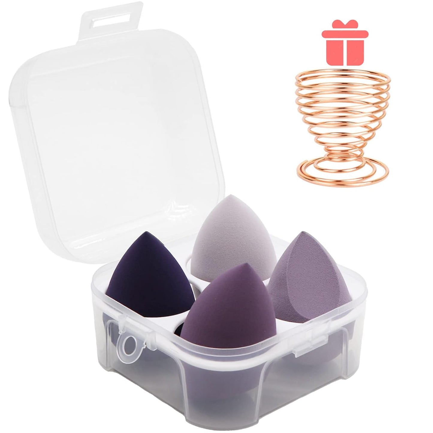 5 Pcs Makeup Sponges Set - 4 Beauty sponges Blending Blenders with 1 Holder and Egg Case, Flawless for Cream, Powder and Liquid (Purple)