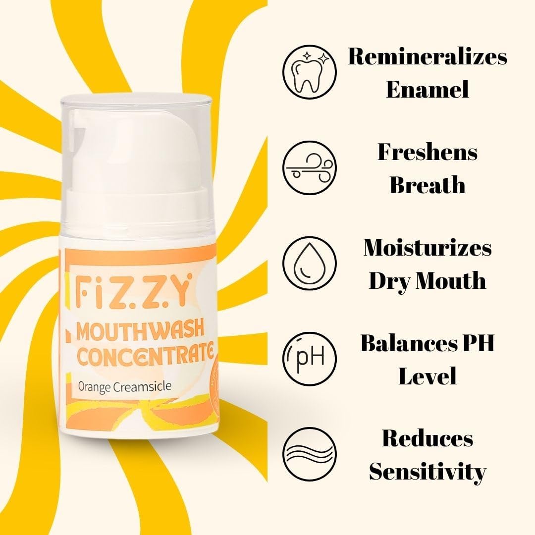 Fizzy Mouthwash Concentrate | Remineralizing Enamel Repair, Nano Hydroxyapatite | 20X Concentrated Travel Size | No Fluoride, Alcohol, Dye | Xylitol, Dry Mouth | Kids & Adults | Orange Creamsicle