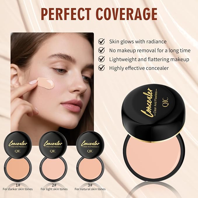 QIC Concealer,Natural Color Correcting Concealer for Women,Full Coverage Makeup for Face Eye Body,Nourishing Makeup for a More Even Complexion(Deep Skin Tone, 1.36 Fl Oz)