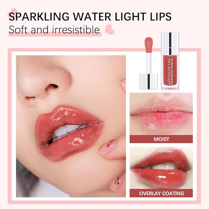 GECOMO Hydrating Lip Glow Oil, Lip Oil Gloss Transparent Toot Tinted Nourishing Long Lasting Repairing Lightening Lip Lines (CHERRY) 0.2 OZ