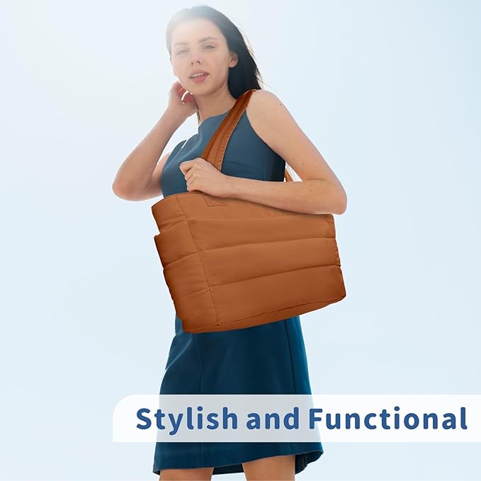 TOPDesign Puffer Tote Bag for Women, Lightweight Puffy Handbag with Compartments, Quilted Shoulder Bag for Work, Travel, Gym