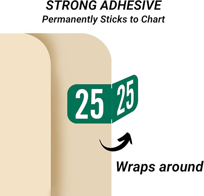 MINI 2025 Year Stickers, Doctor Stuff 2025 Chart Stickers, Green Color Coded, Tab 1287 Style, USA Made Year Labels for End Tab File Folders, 500 Labels/Roll in a Dispenser Box, 1/2" x 1-1/8"