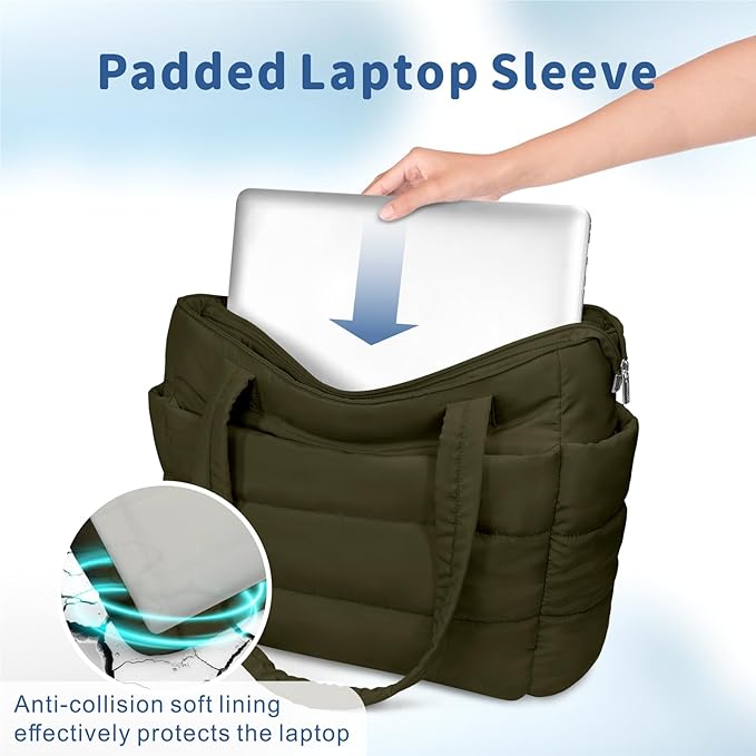 TOPDesign Puffer Tote Bag for Women, Lightweight Puffy Handbag with Compartments, Quilted Shoulder Bag for Work, Travel, Gym