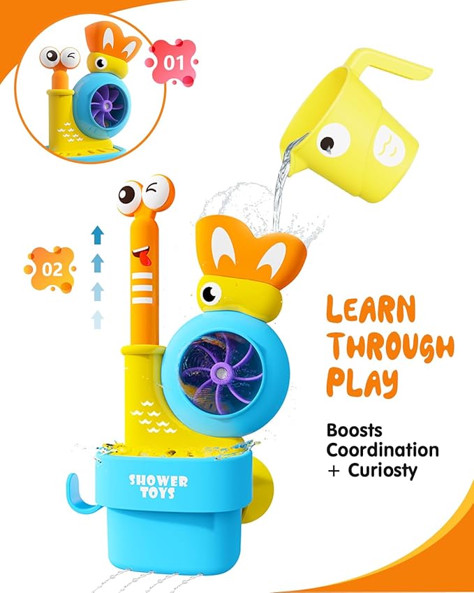 Bath Toys for Kids Ages 1-3: Snail Set with Watering Cup, Toddler Interactive Bath Toys with Strong Suction Cup, Attach to Any Tub or Shower Fun for Bath Time - Great for Boys, Girls Shower Gifts