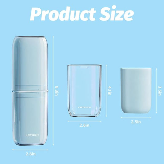 Toothbrush Travel Cup, 4-in-1 Toothbrush Holders with Cover, Portable Tooth Brush Travel Case for Family, Multi-Function Travels Cup, Toothpaste Storage Container (Blue)