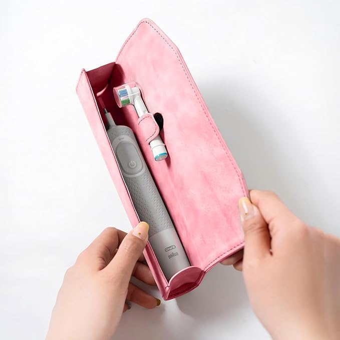 Leather toothbrush travel case, suitable for Oral-B/Oral-B Pro/Philips Sonicare electric toothbrushes, portable magnetic opening and closing protective bag