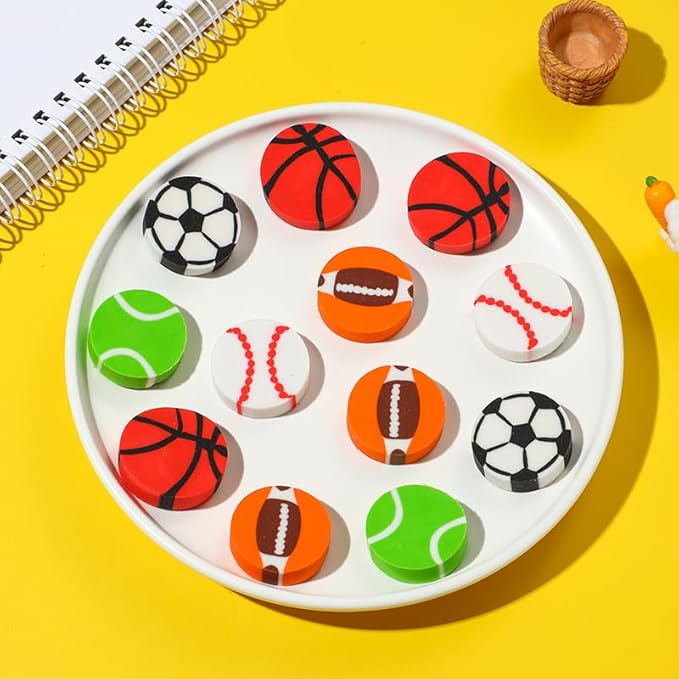 Kleeblatt Large Sports Erasers for Kids Bulk, 60 PCS Big Large Fun Desk Pets for Kids Classroom, Treasure Box Prizes,Party Favors for Kids Goodie Bags, Back to School Gifts for Students