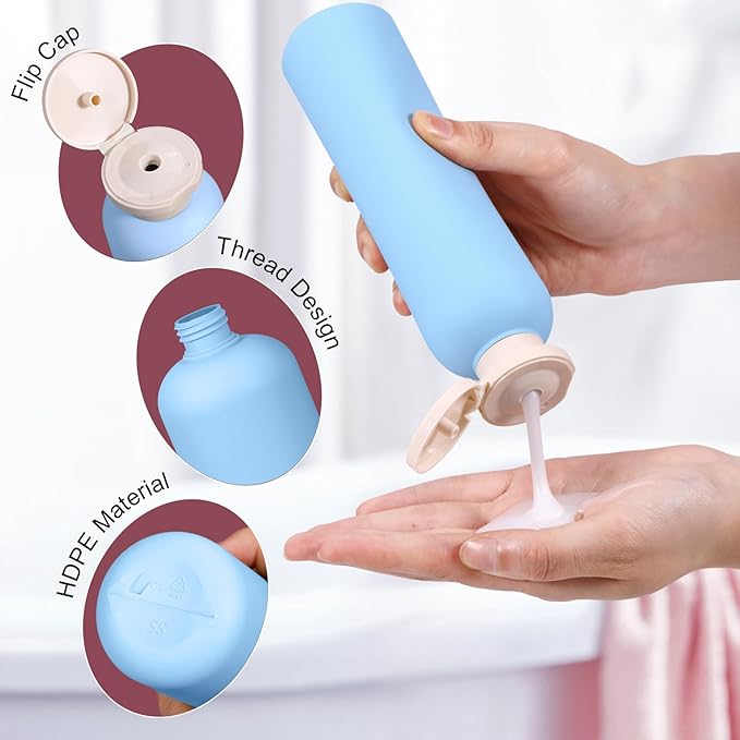 Travel Shampoo Bottle, Empty Plastic Squeeze Bottles 8.8oz with Flip Cap, Lotion Container for Toiletries Travel Size Shampoo and Conditioner