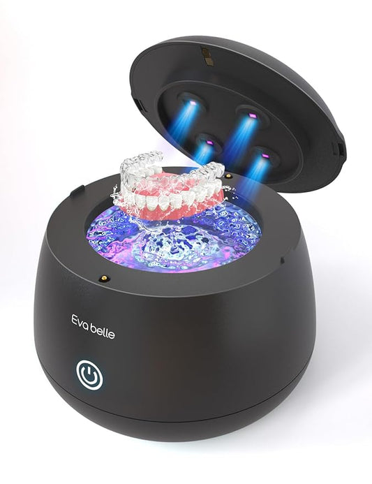 Ultrasonic Retainer Cleaner, EVA BELLE Denture Retainer Cleaner Machine, Tooth Cleaner for Oral Dental Care, Portable Rechargeable Dental Cleaning Pod for Night Guards, Braces, Aligner, Jewelry