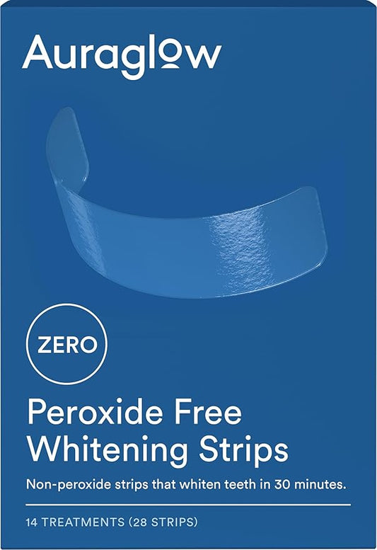 Auraglow Sensitive Teeth Whitening Strips, Peroxide Free White Strips, 14 Whitening Treatments, Whitens Teeth Without Sensitivity, Removes Years of Stains, 28 Strips, Mint