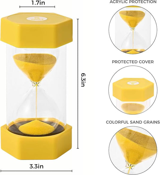 Sand Timer for Kids - 5 Minute Yellow - 6.3 Inches Hourglass Acrylic Covered Clock for Classroom, Home & Kids Room - Large Single Pack