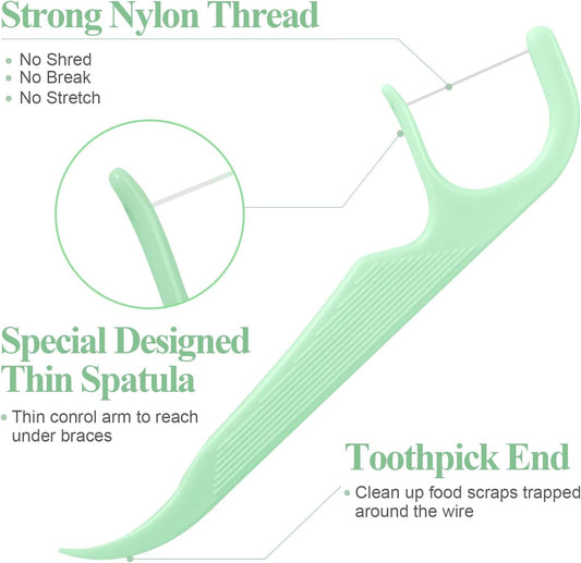 500 Count Orthodontic Flossers for Braces with Floss Dispenser, Braces Flossers for Adults & Kids, Floss Picks for Brace Fits Under Arch Wire, No Break & No Shred Floss, 100 Count Bag (Pack of 5)